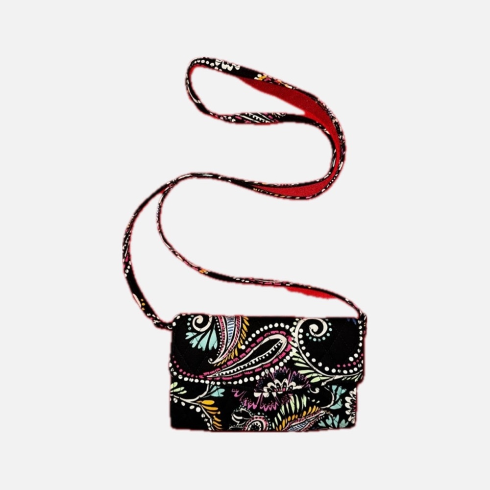 Vera Bradley Paisley and Black Floral Wallet with Attachable Strap